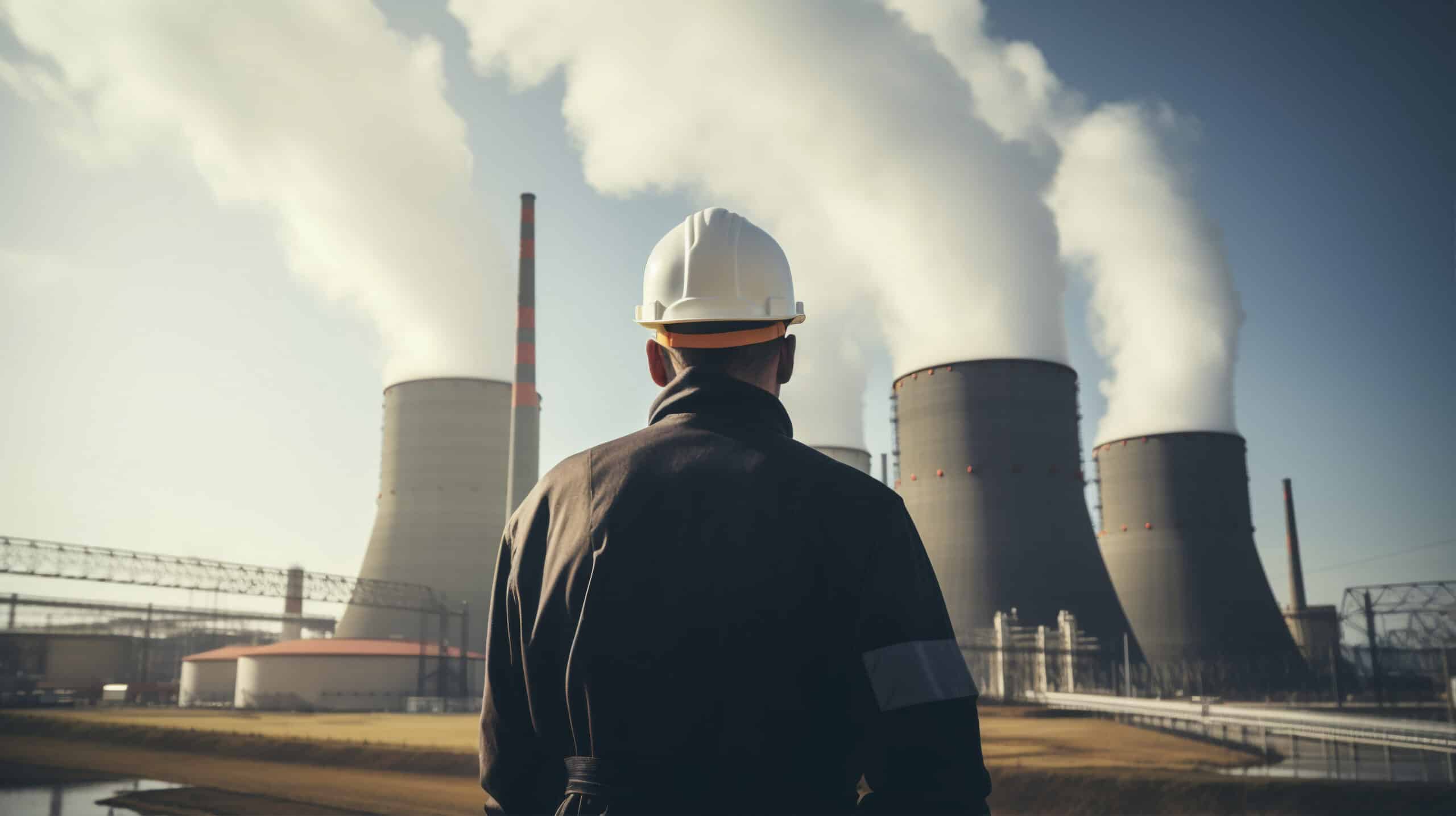 photo montrant de dos un ingénieur de dos dans une centrale nucléaire